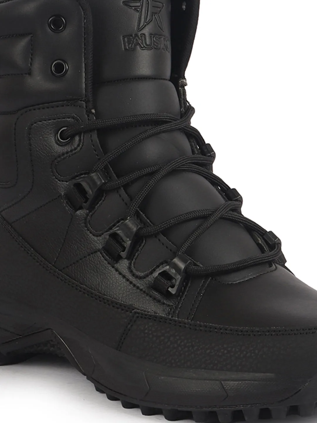 Men Black High Top 3-Eye Lace Up High Ankle Winter Biker Boots|Trekking Boots|Hiking Boots|Basketball Shoes|Good Sole Grip Traction