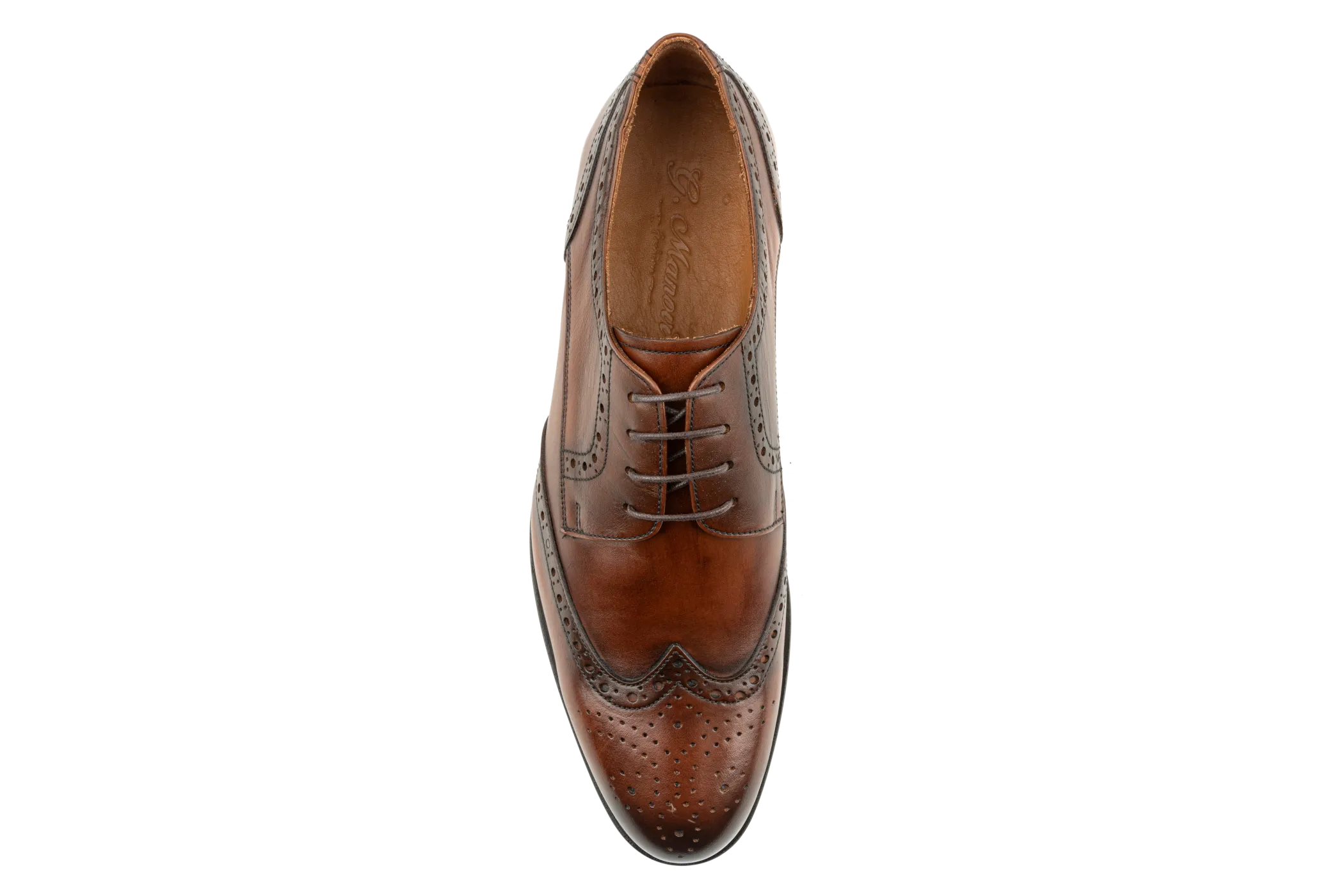 Men's Handmade Dress Shoes, Superior Quality Aniline Leather, Tan Derby Shoes, Brogued & Wingtip Design