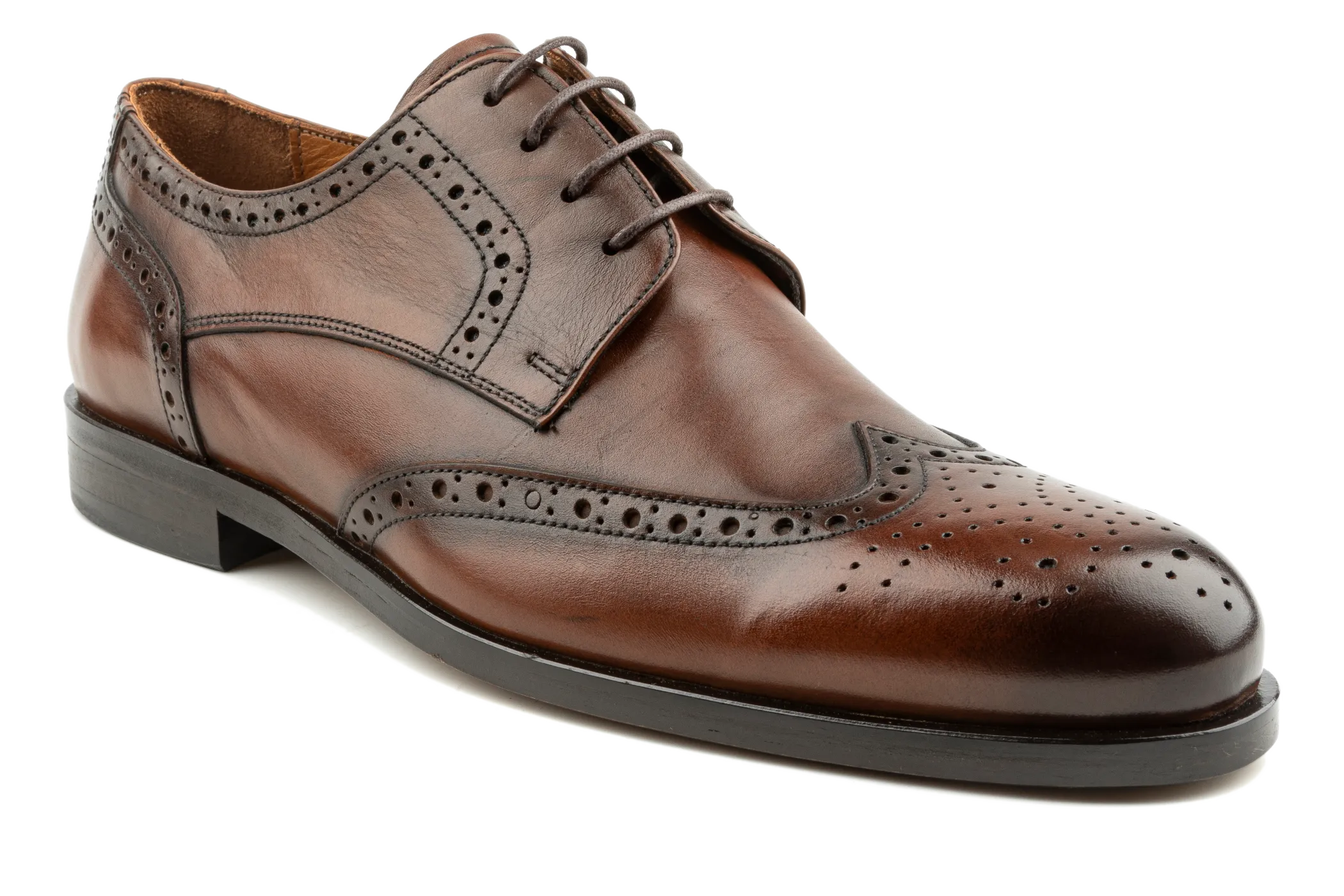 Men's Handmade Dress Shoes, Superior Quality Aniline Leather, Tan Derby Shoes, Brogued & Wingtip Design