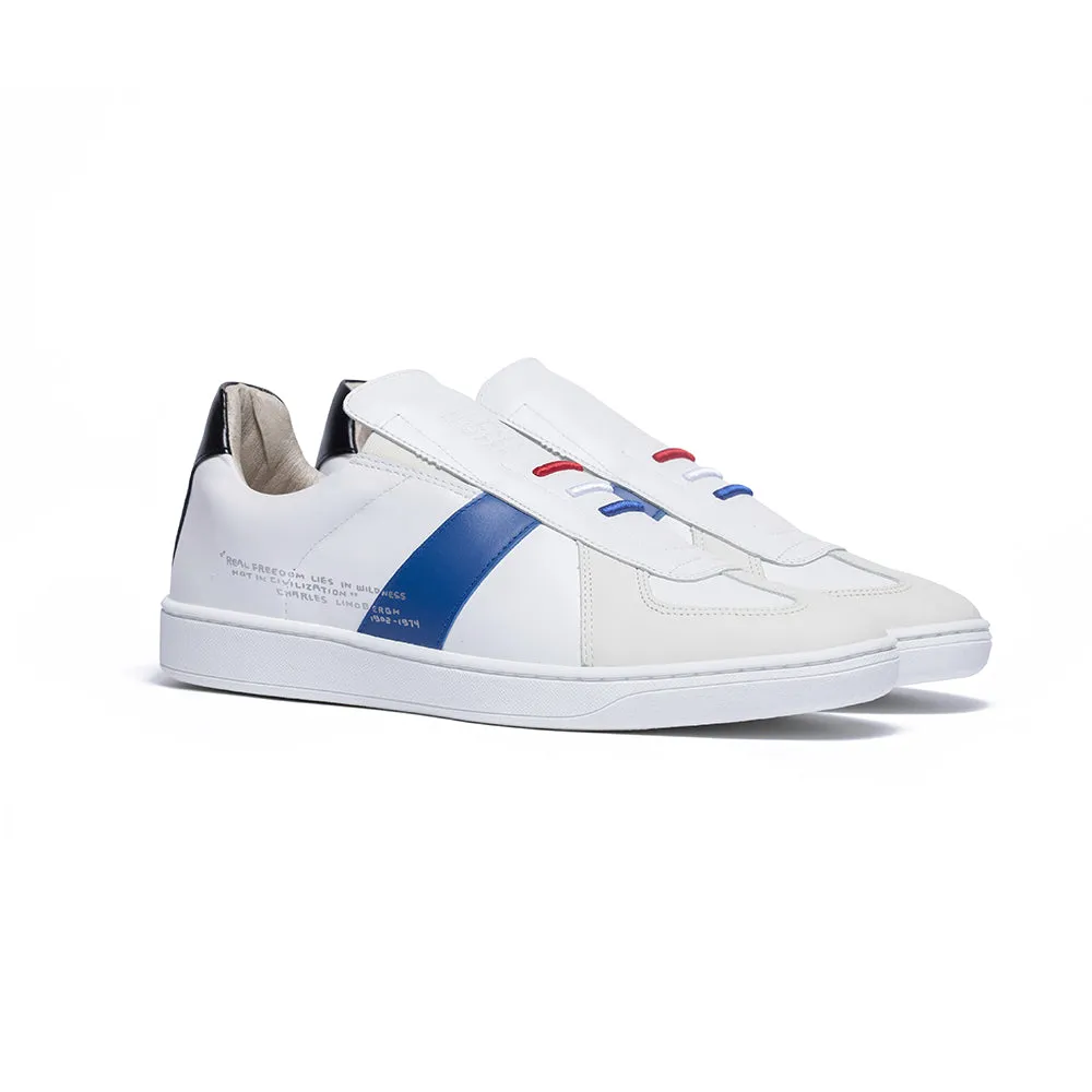 Men's Smooth White Blue Black Leather Low Tops 01594-059