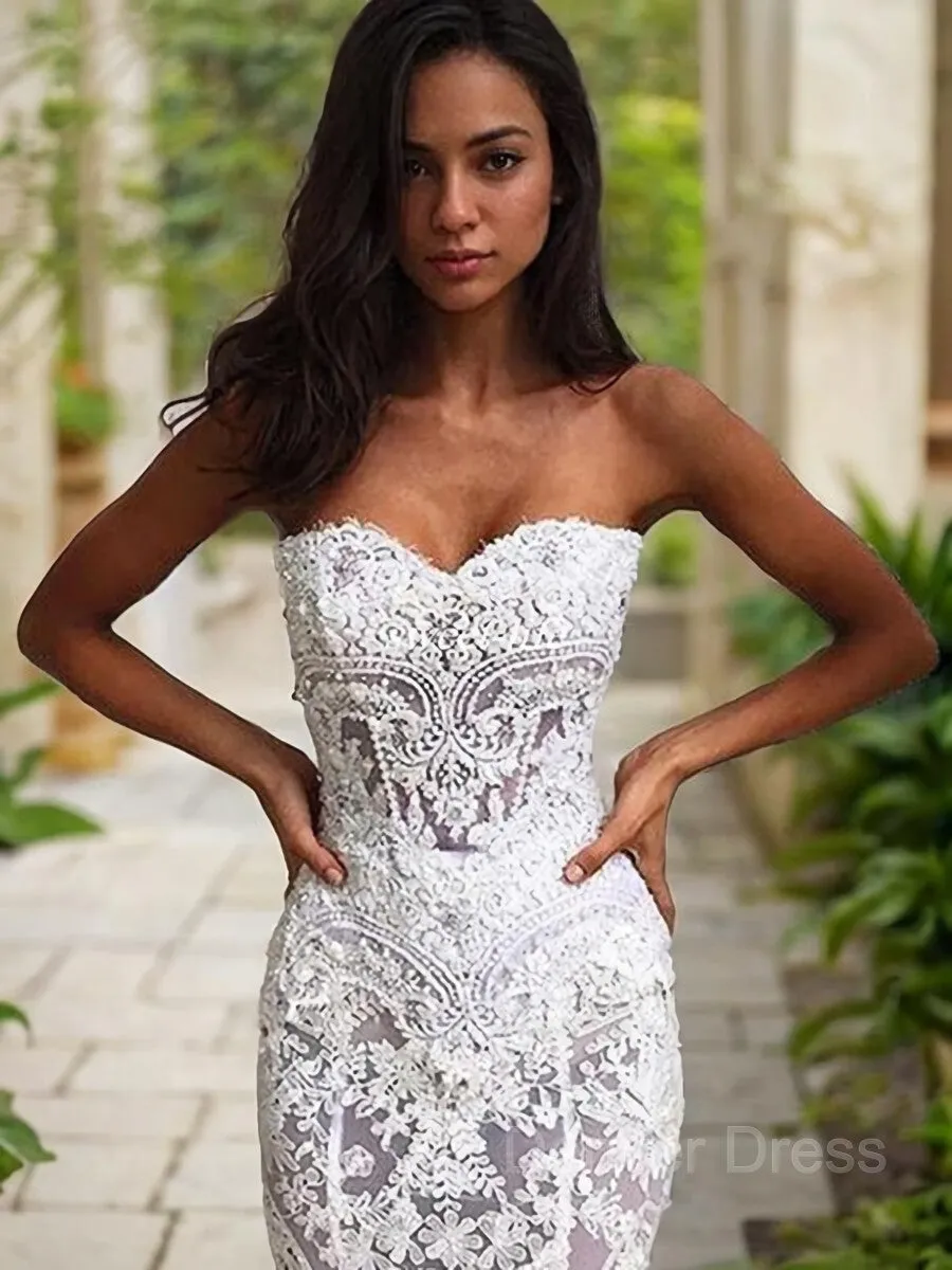 Mermaid Sweetheart Court Train Lace Wedding Dresses With Appliques Lace