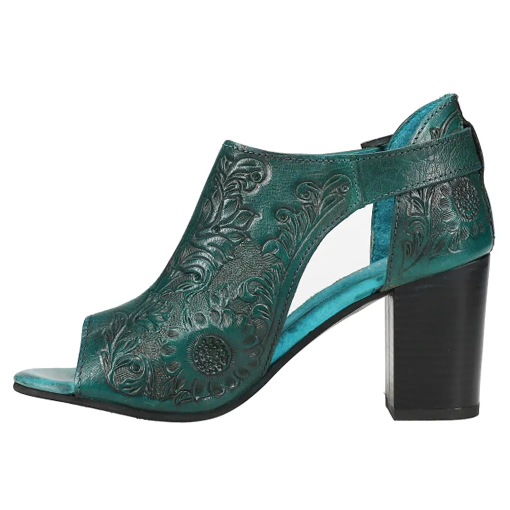 Mika Floral Embossed Closed Back Block Heel Pumps