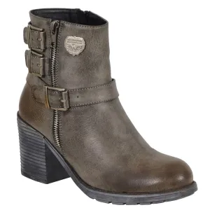 Milwaukee Leather MBL9406  Women's Stone Grey Triple Buckle Side Zipper Boots with Platform Heel