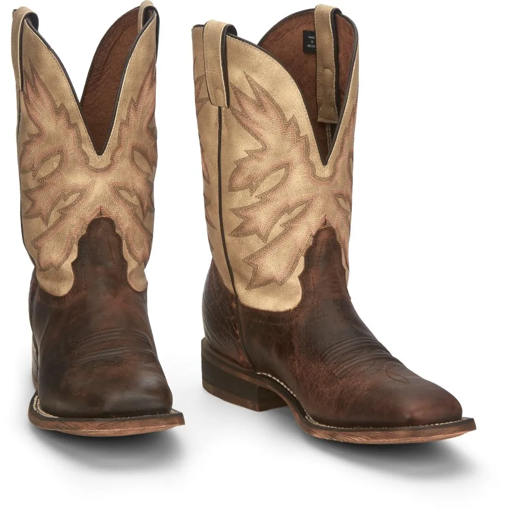 'Nocona' Men's 11" Henry Western Square Toe - Antiqued Brown Cowhide / Vintage Stone