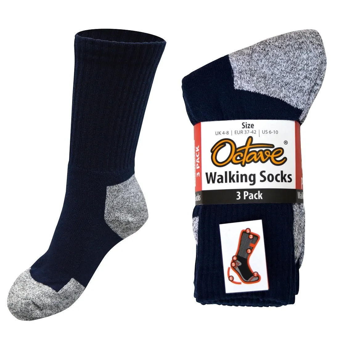 OCTAVE Ladies Trekking Cushioned Walking Socks Pack of 3 - Navy