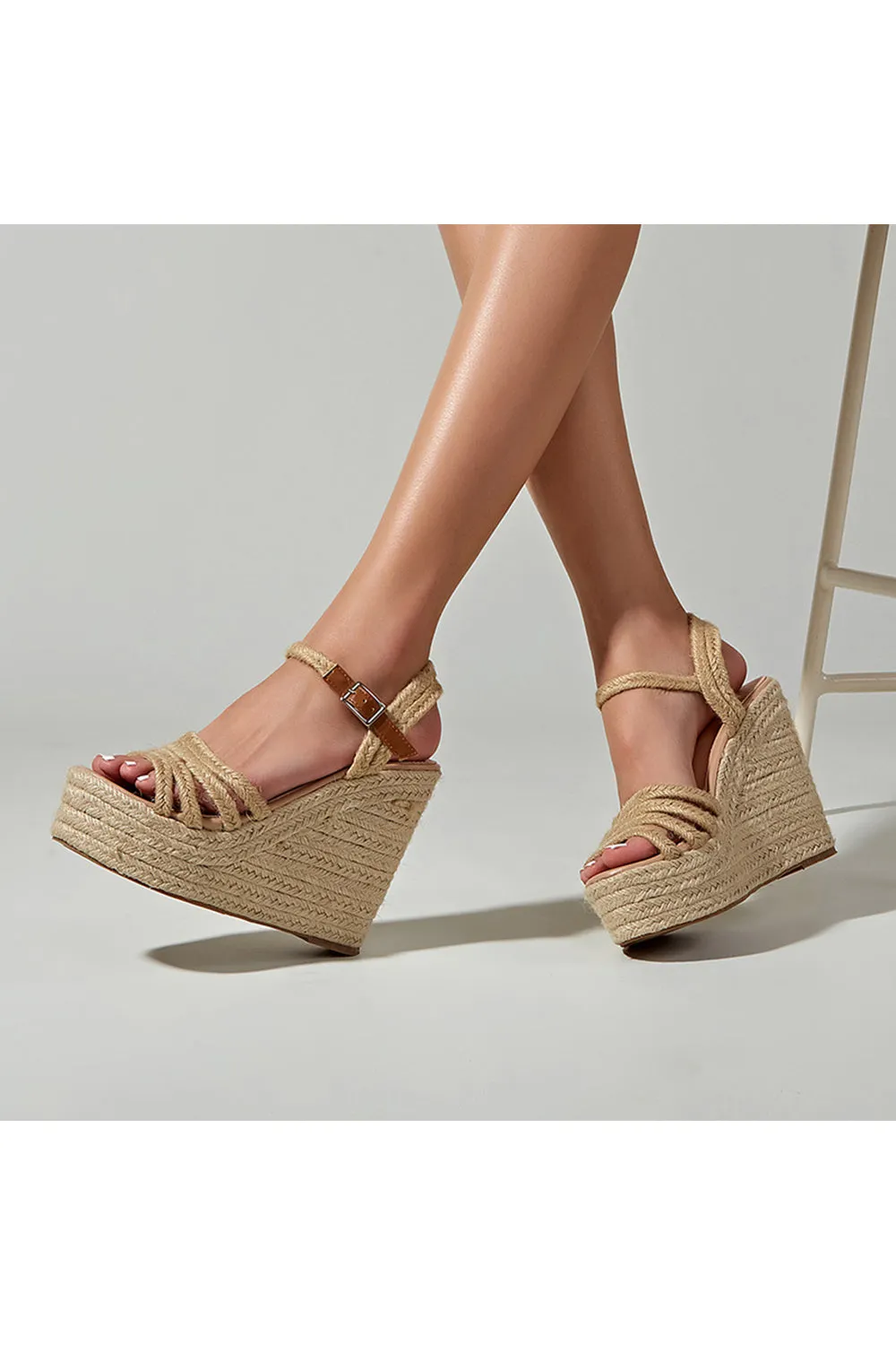 Outdoor Peep Toe Wedge Heel Shoes With Buckle Braided Strap