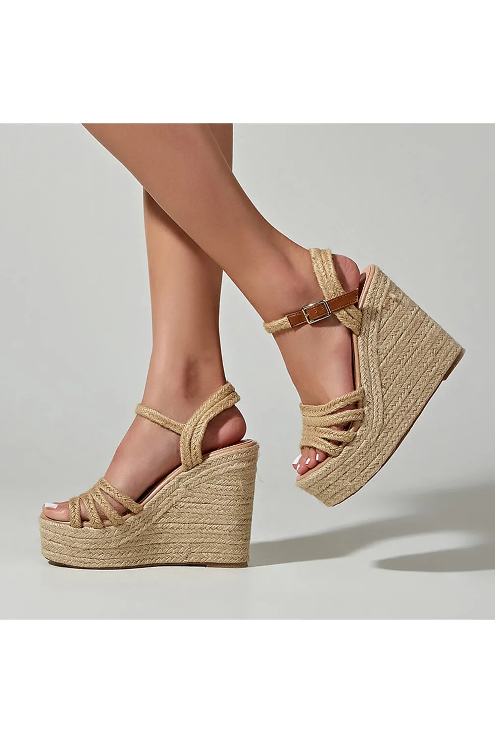 Outdoor Peep Toe Wedge Heel Shoes With Buckle Braided Strap