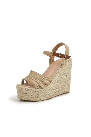 Outdoor Peep Toe Wedge Heel Shoes With Buckle Braided Strap