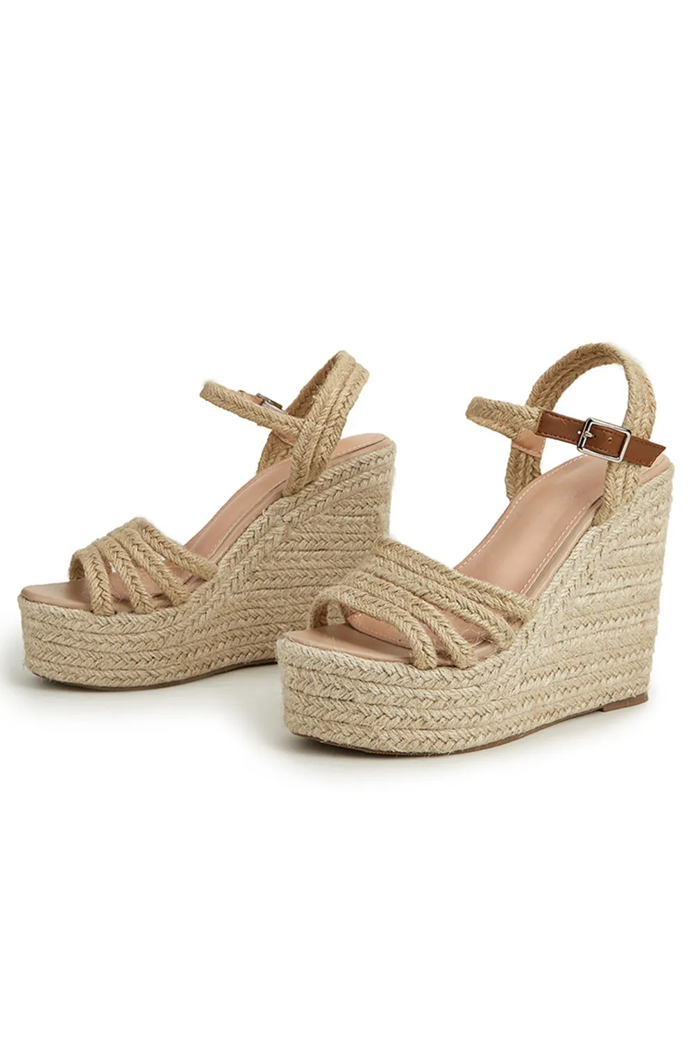 Outdoor Peep Toe Wedge Heel Shoes With Buckle Braided Strap