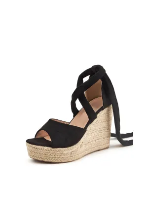 Outdoor Suede Peep Toe Wedge Heel Shoes With Lace-Up