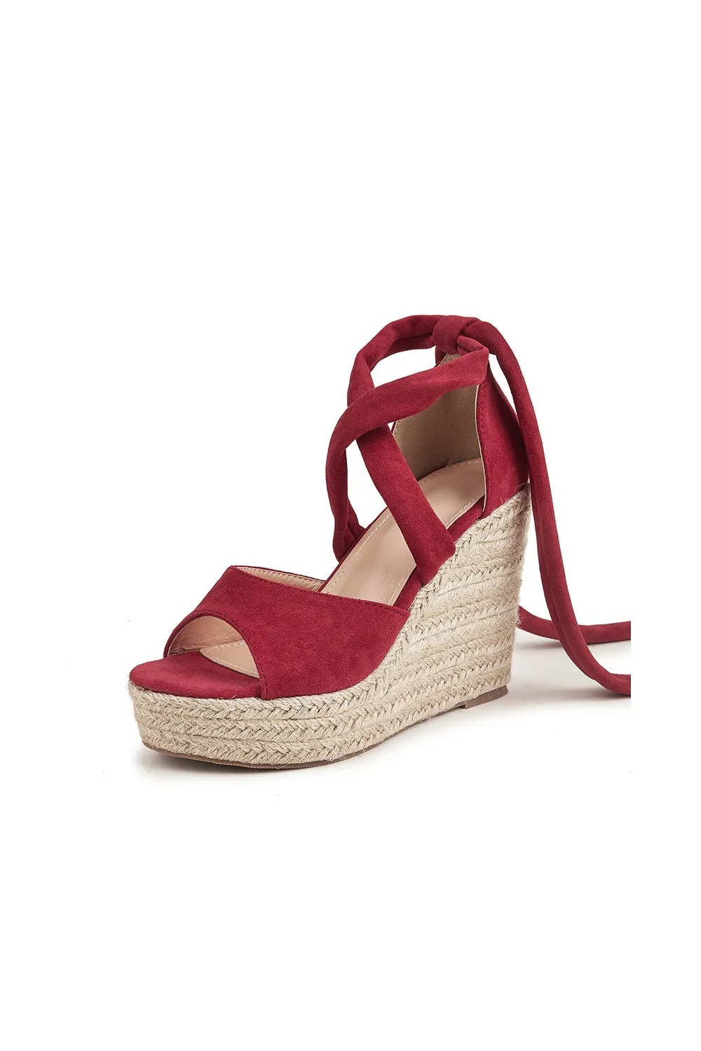 Outdoor Suede Peep Toe Wedge Heel Shoes With Lace-Up