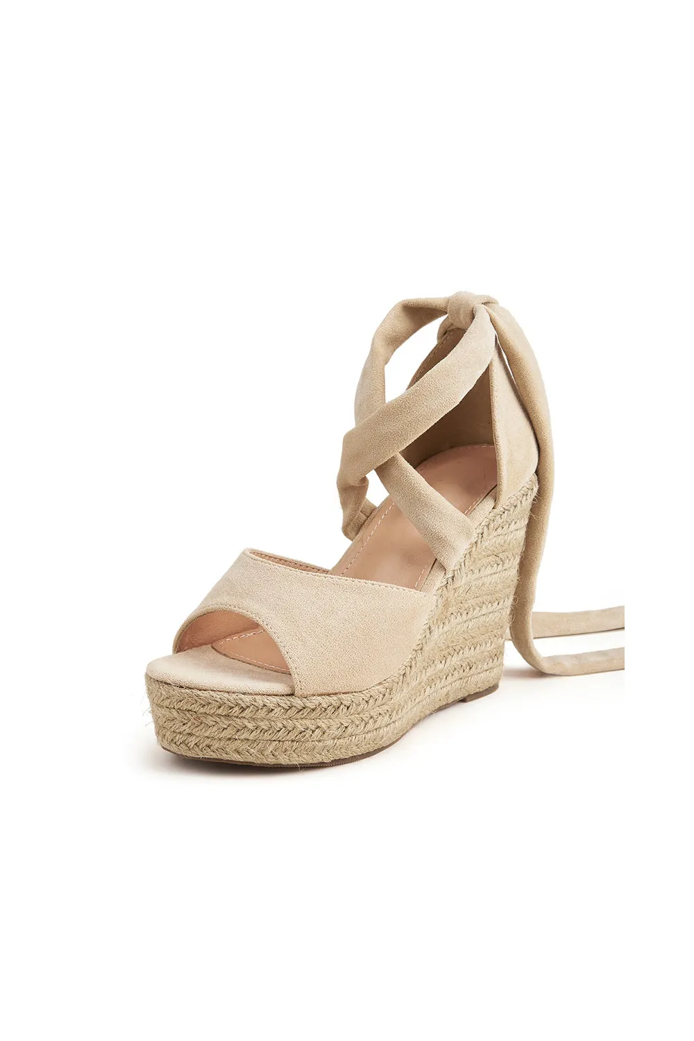 Outdoor Suede Peep Toe Wedge Heel Shoes With Lace-Up