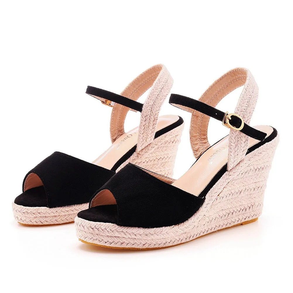 Peep Toe Espadrille Buckle Strap Wedge Sandals