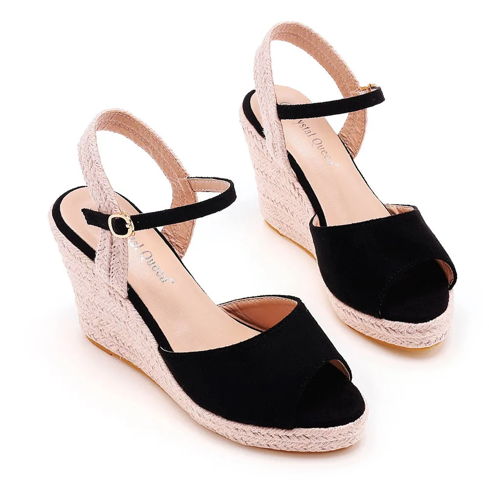 Peep Toe Espadrille Buckle Strap Wedge Sandals