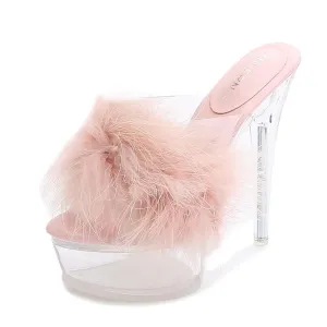 PINK FUR CLEAR HEELS