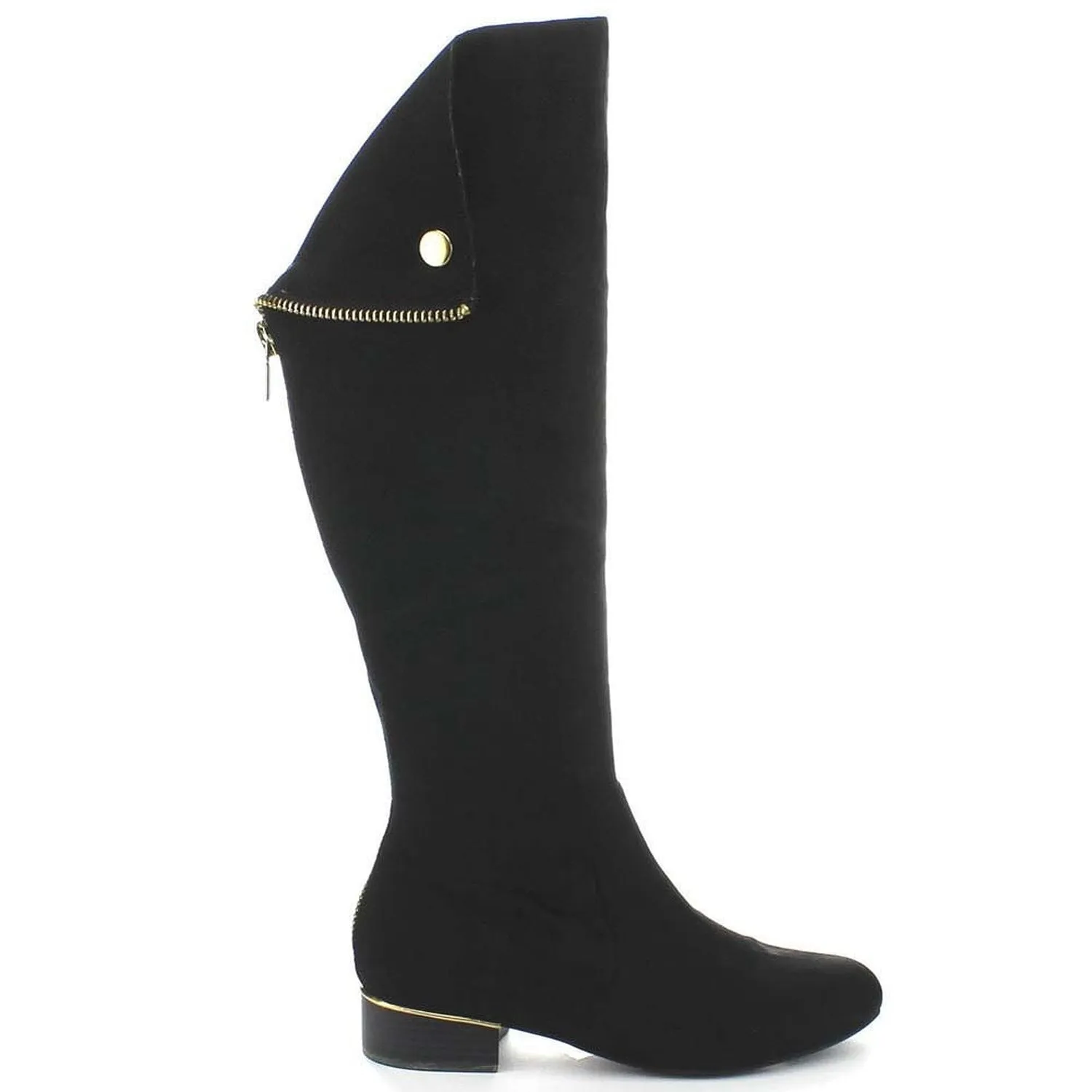 Pirate Back Zipper Black Women's Slouchy Knee-high Vegan Boots