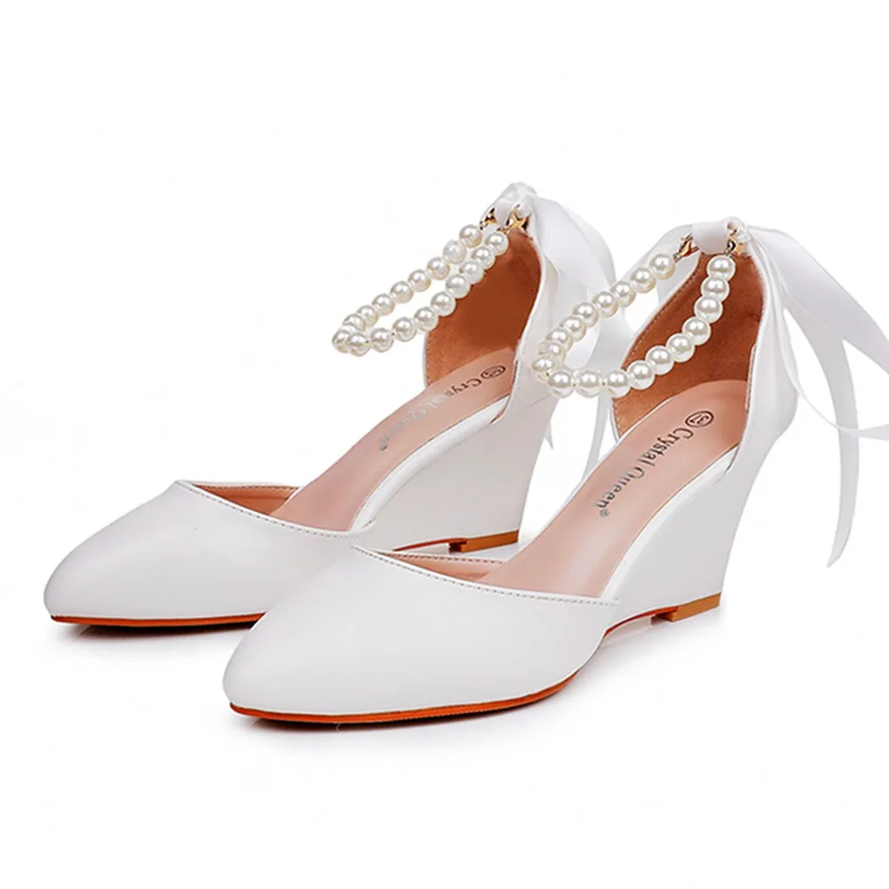 Pointed Toe Wedge Heels Women's Wedding Shoes