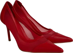 PrettyLittleThing Red Mesh Wide Fit Point Toe Contrast High Stiletto Court Heels UK 7