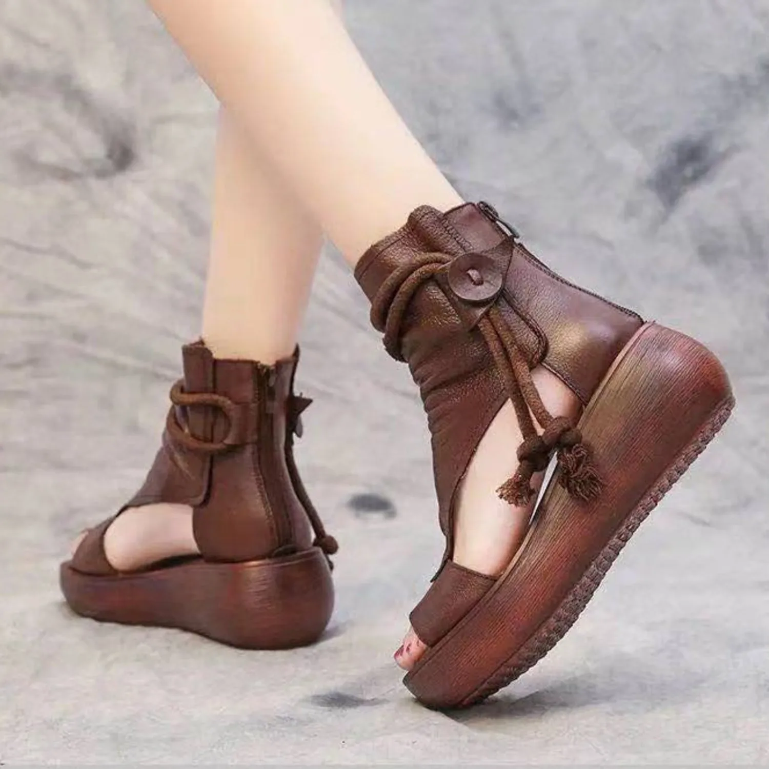 PU Leather Open Toe Wedge Sandals