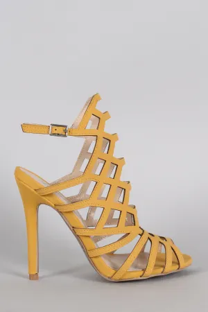 Qupid Nubuck Caged Peep Toe Stiletto Heel