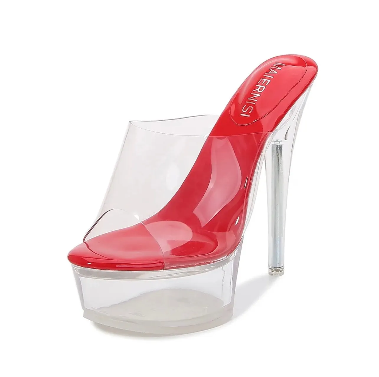 RED TRANSPARENT PLATFORM HEELS