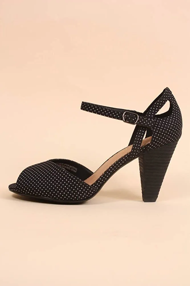 Restricted Dancing Dots Cutout Ankle Strap Peep Toe Pumps