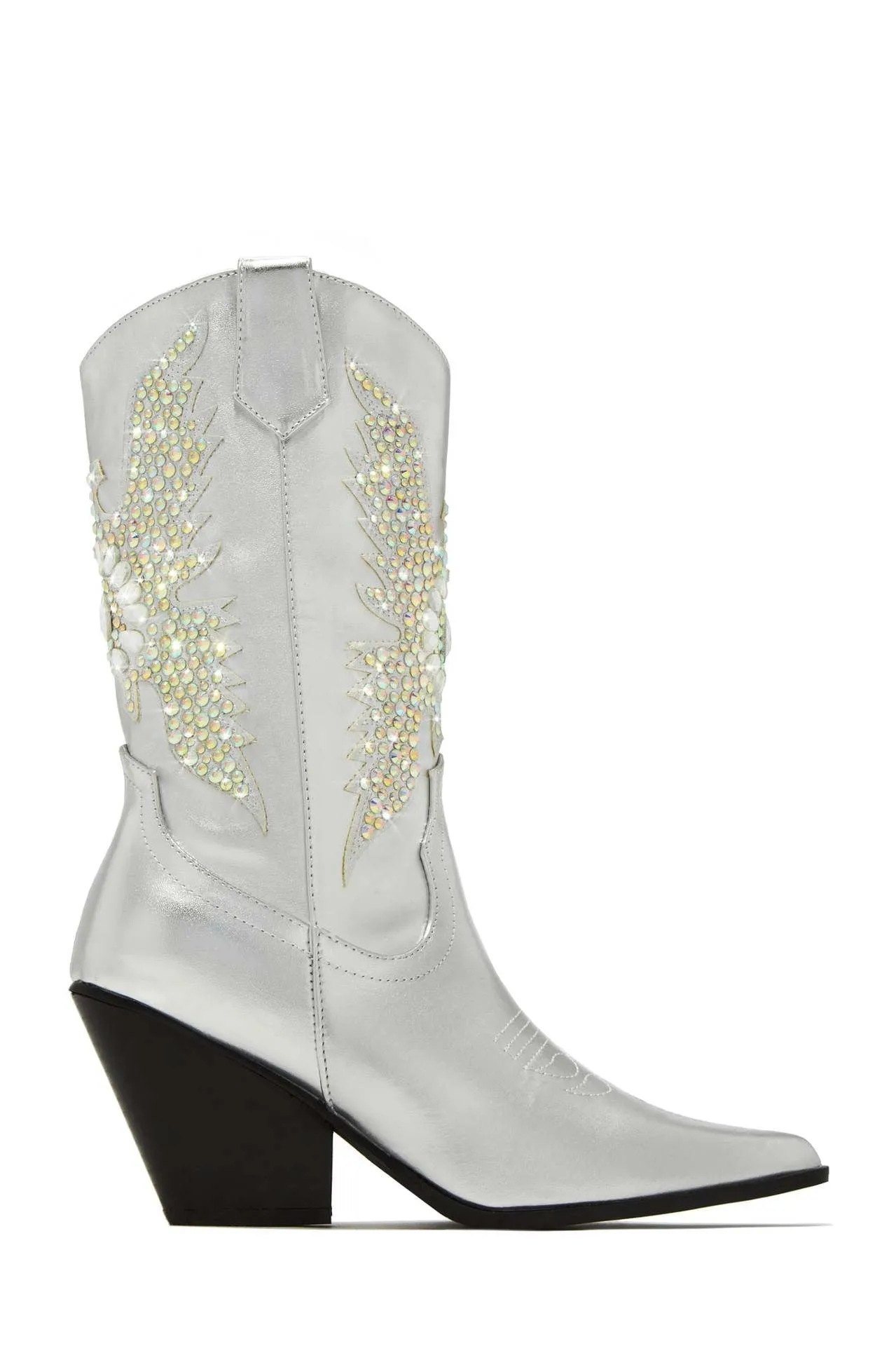 Rhinestone Embellished Ankle Boots Pointed Toe Wedge Heels Cowboy Boots