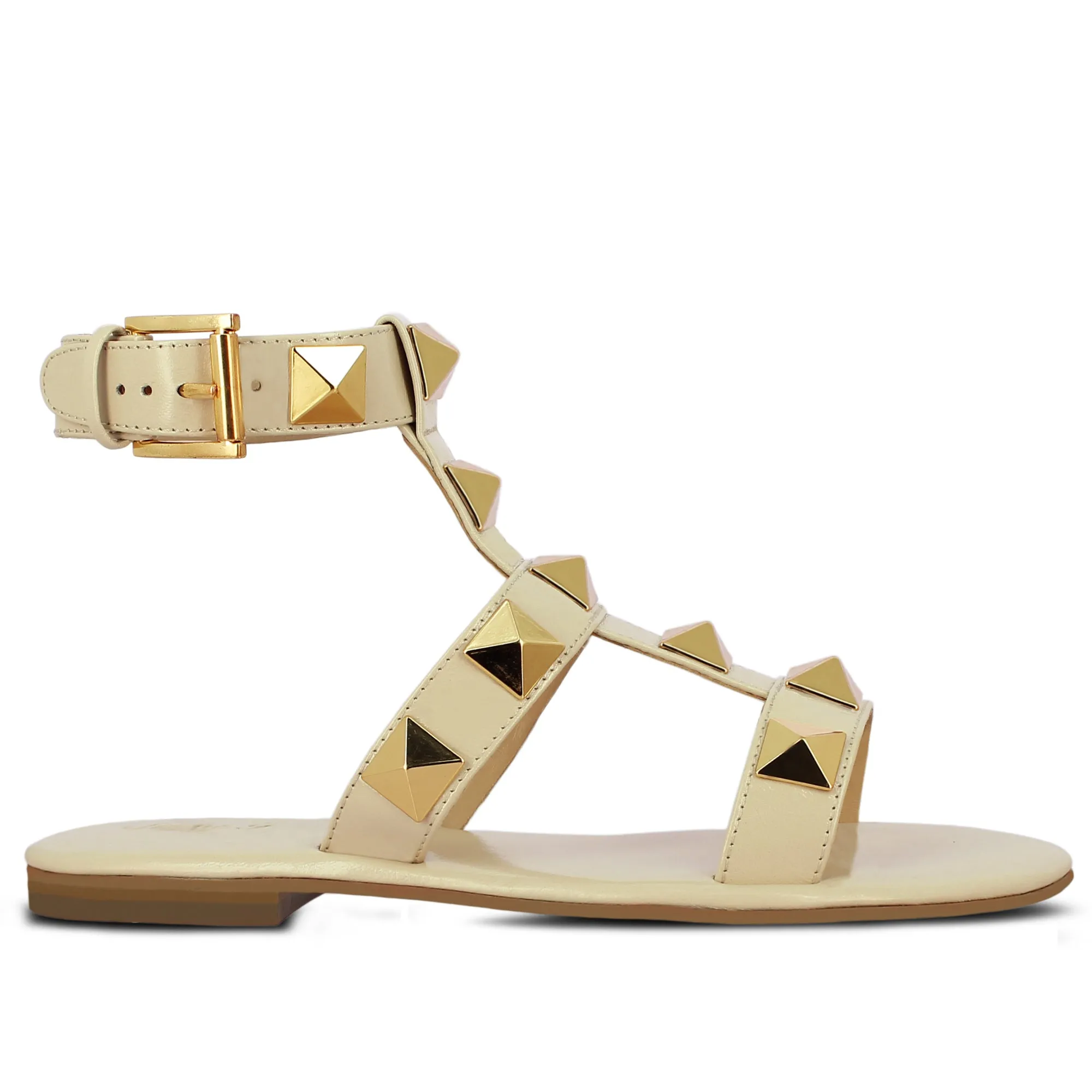 Saint Gaia Off White Leather Flat Buckle Sandals