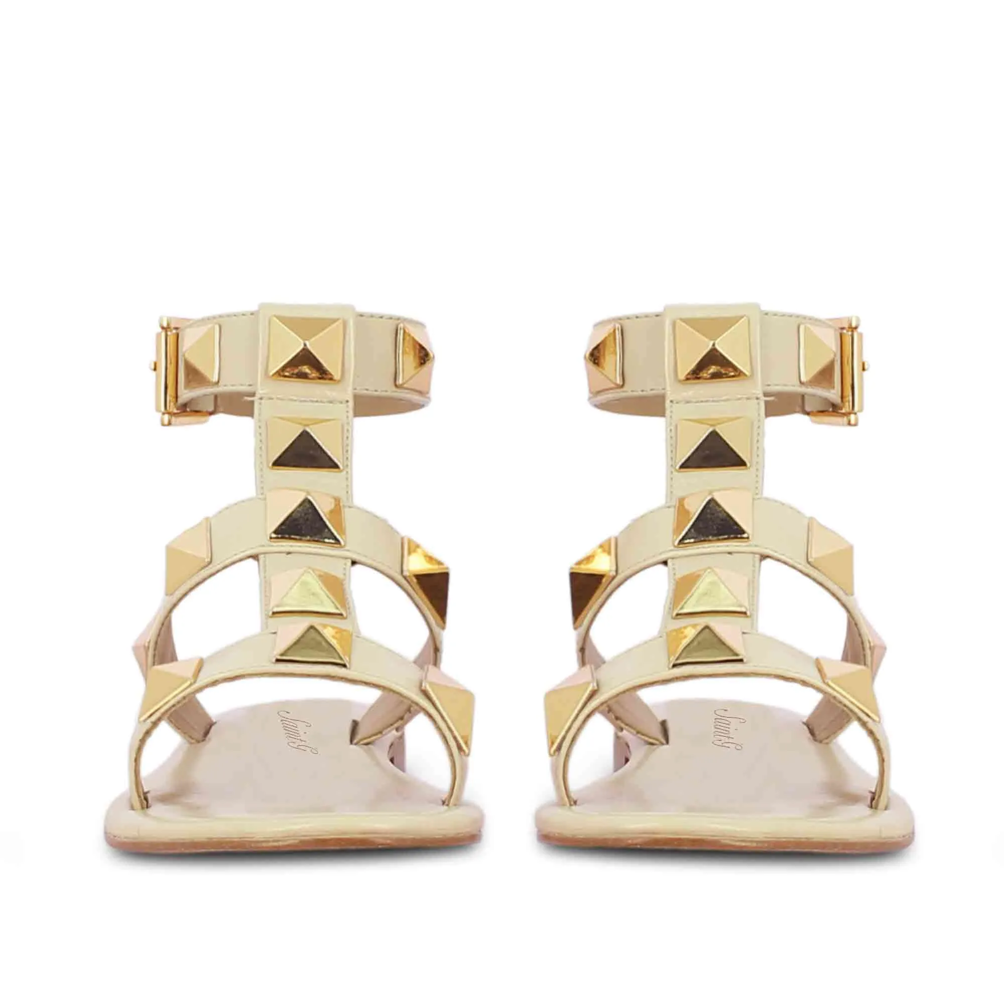 Saint Gaia Off White Leather Flat Buckle Sandals