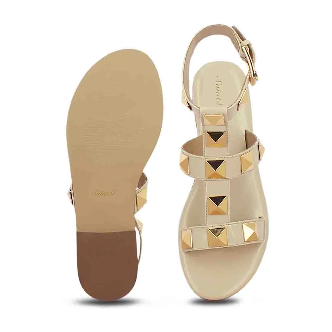 Saint Gaia Off White Leather Flat Buckle Sandals