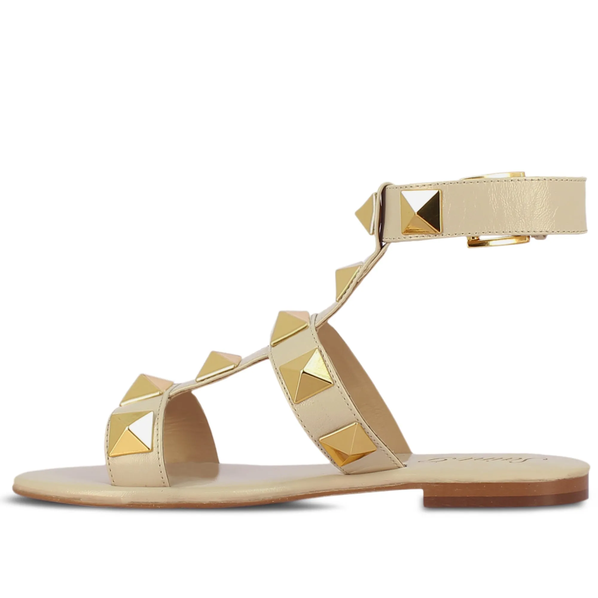 Saint Gaia Off White Leather Flat Buckle Sandals