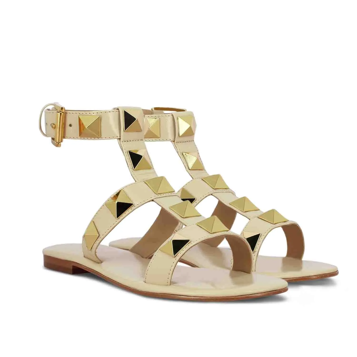 Saint Gaia Off White Leather Flat Buckle Sandals