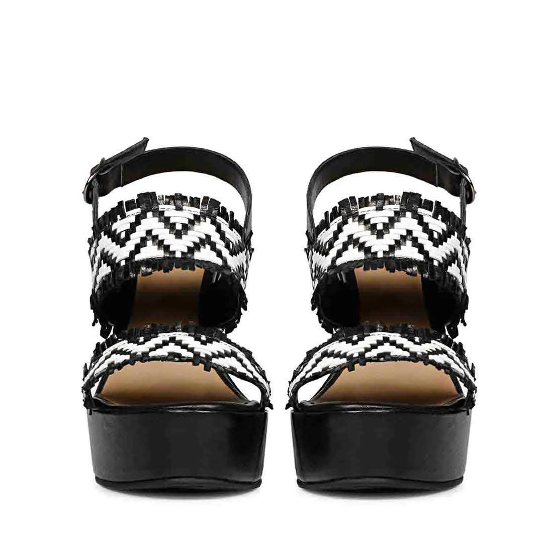 Saint Kimberly Hand Woven Black Leather Wedge Heels