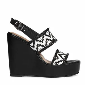 Saint Kimberly Hand Woven Black Leather Wedge Heels