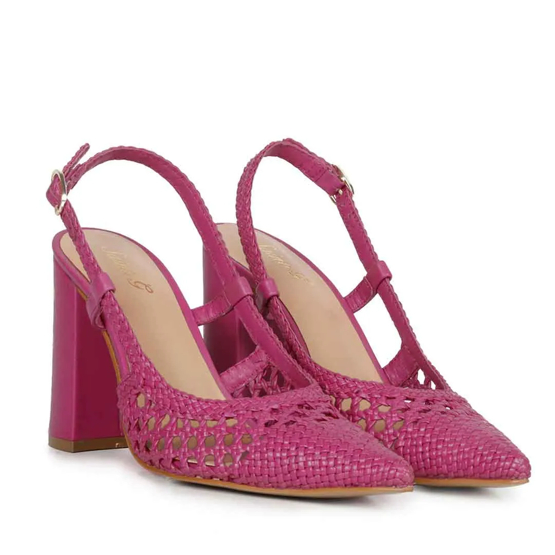 Saint Malea Hot Pink Hand Woven Leather Block Heels