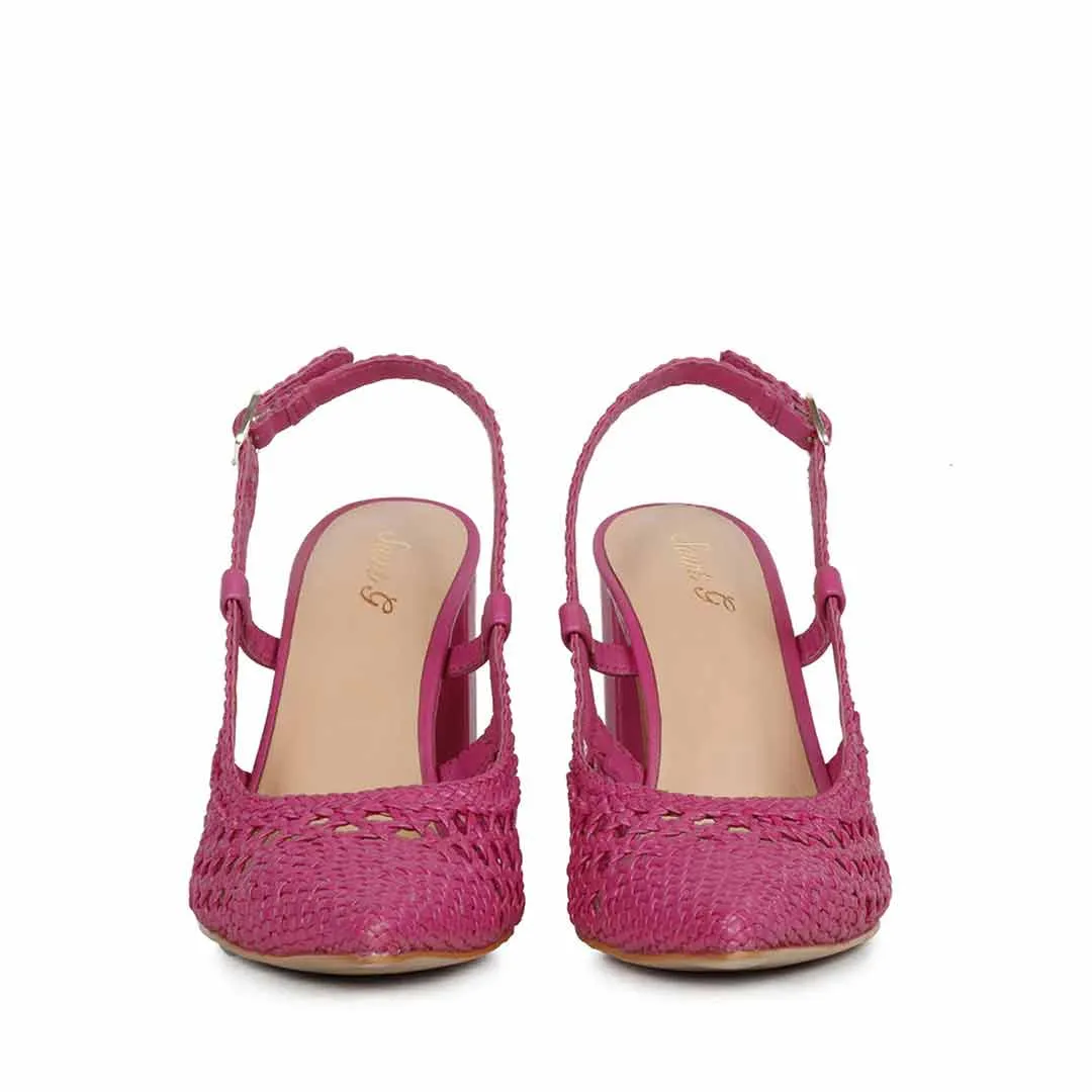 Saint Malea Hot Pink Hand Woven Leather Block Heels