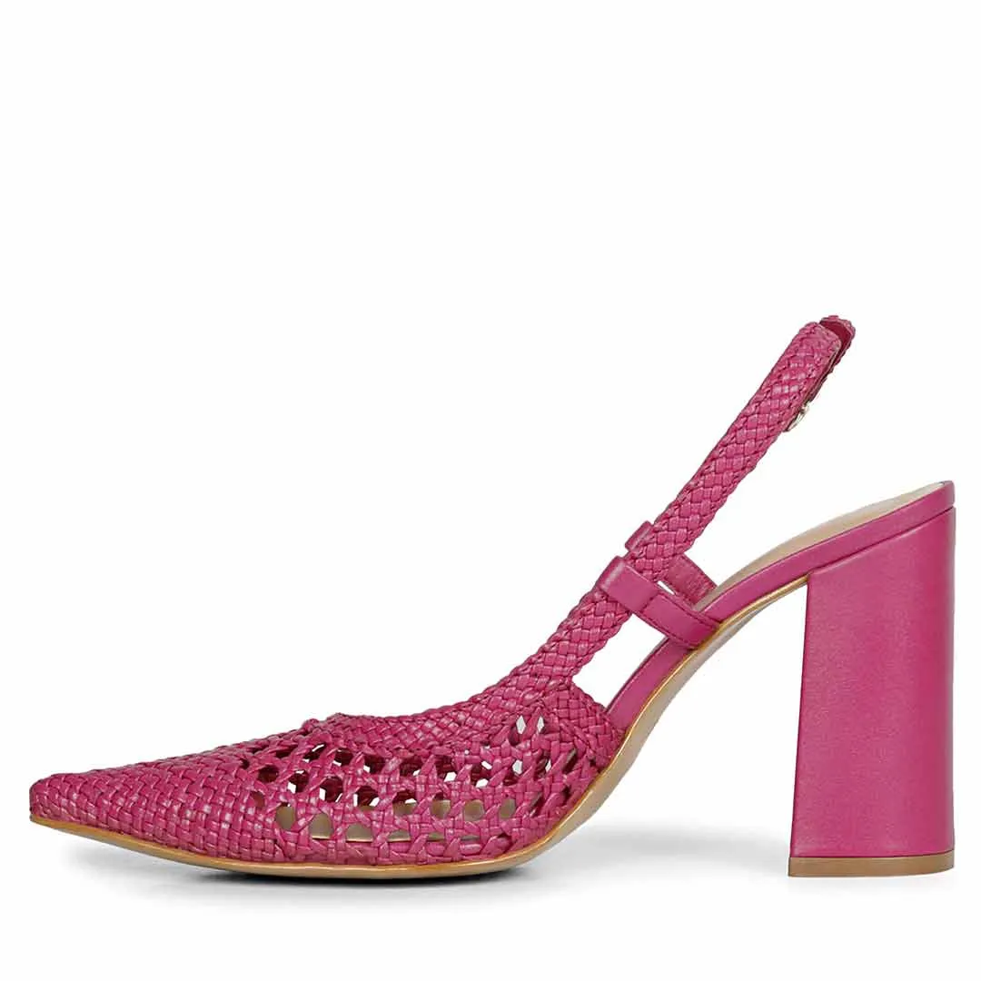 Saint Malea Hot Pink Hand Woven Leather Block Heels