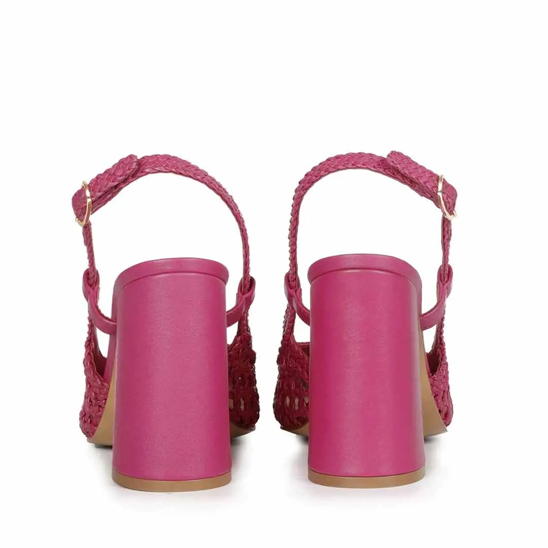 Saint Malea Hot Pink Hand Woven Leather Block Heels