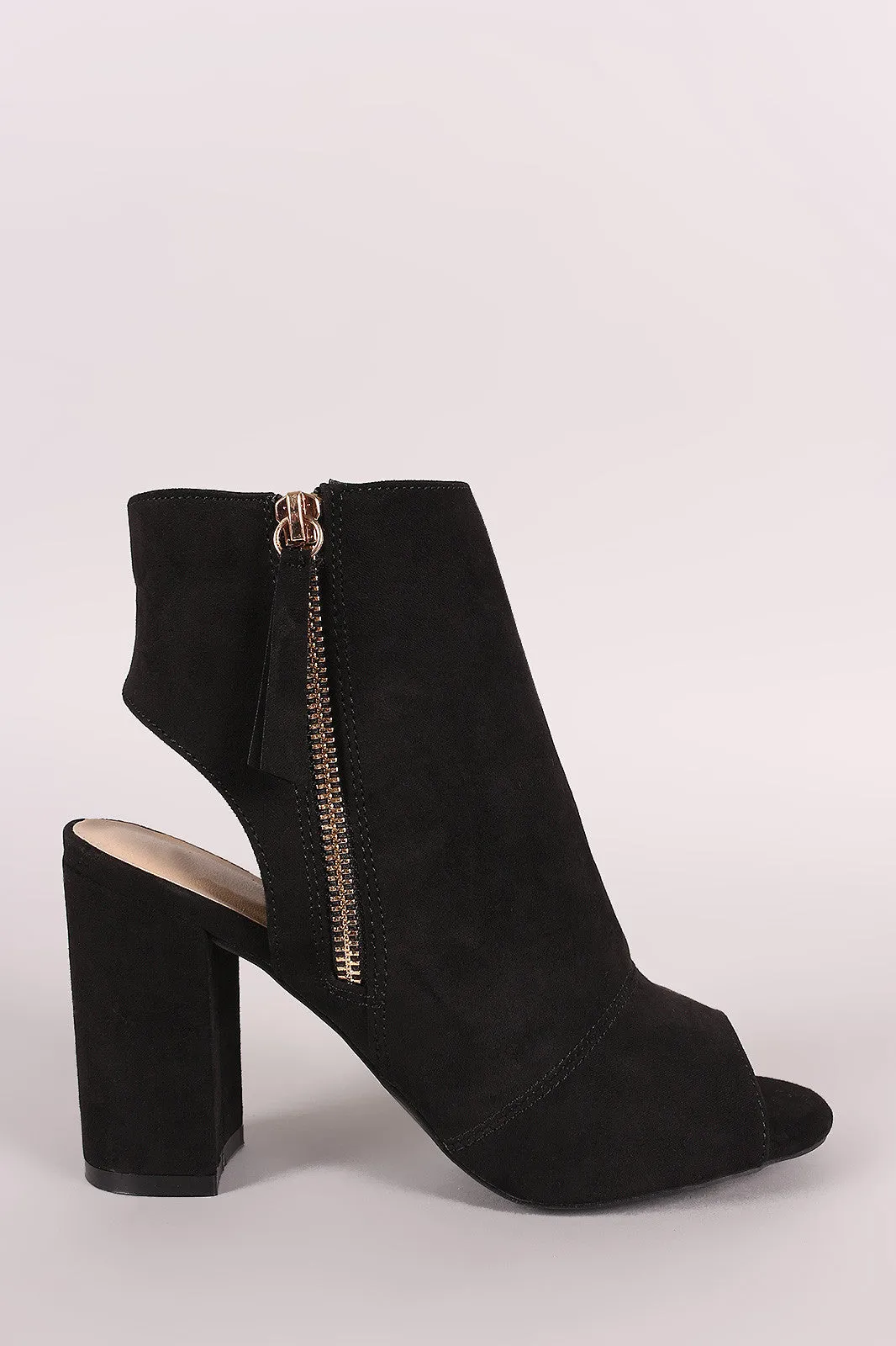 Side Zipper Peep Toe Chunky Heel Booties