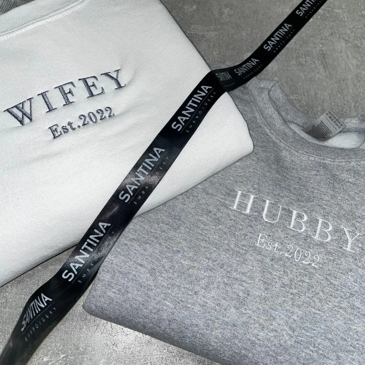 Simplified Wifey Hubby Sweatshirts with Block Text and Date