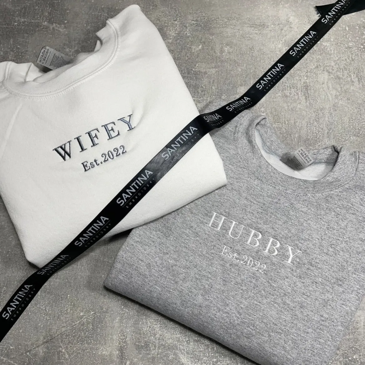 Simplified Wifey Hubby Sweatshirts with Block Text and Date