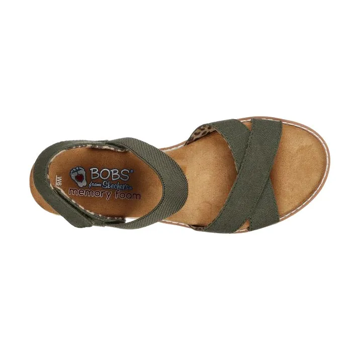 Skechers Bobs Womens Desert Kiss Secret Picnic Wedge Sandal Olive