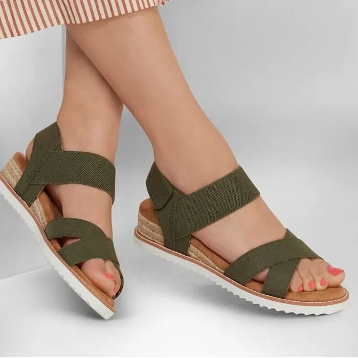 Skechers Bobs Womens Desert Kiss Secret Picnic Wedge Sandal Olive