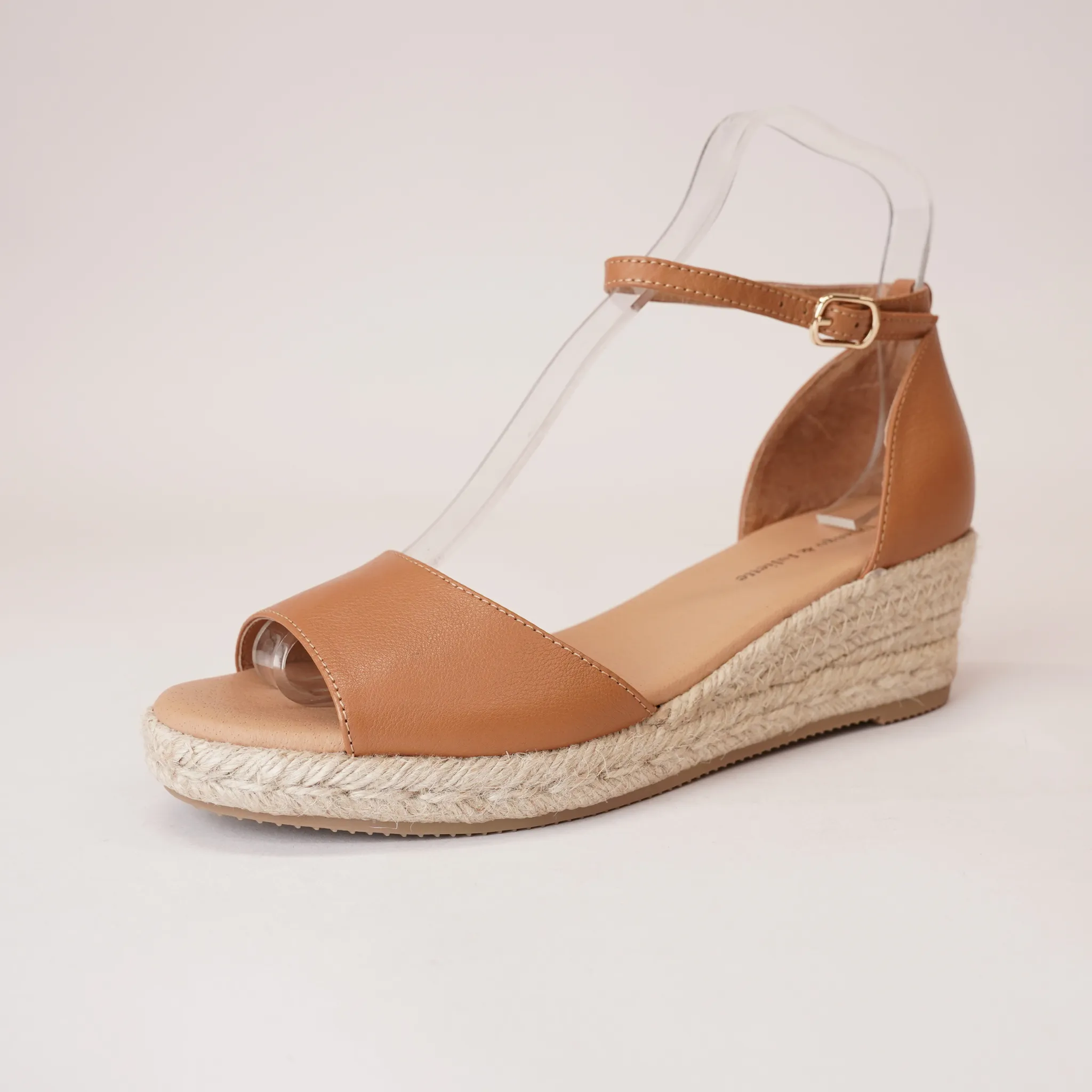 Skip Dark Tan Leather Espadrille Wedges