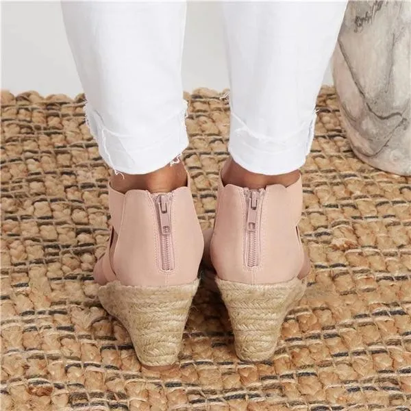 Sohiwoo  Women Summer Vintage Sandals Round Toe Middel Heel Wedge Casual Ladies Sandals