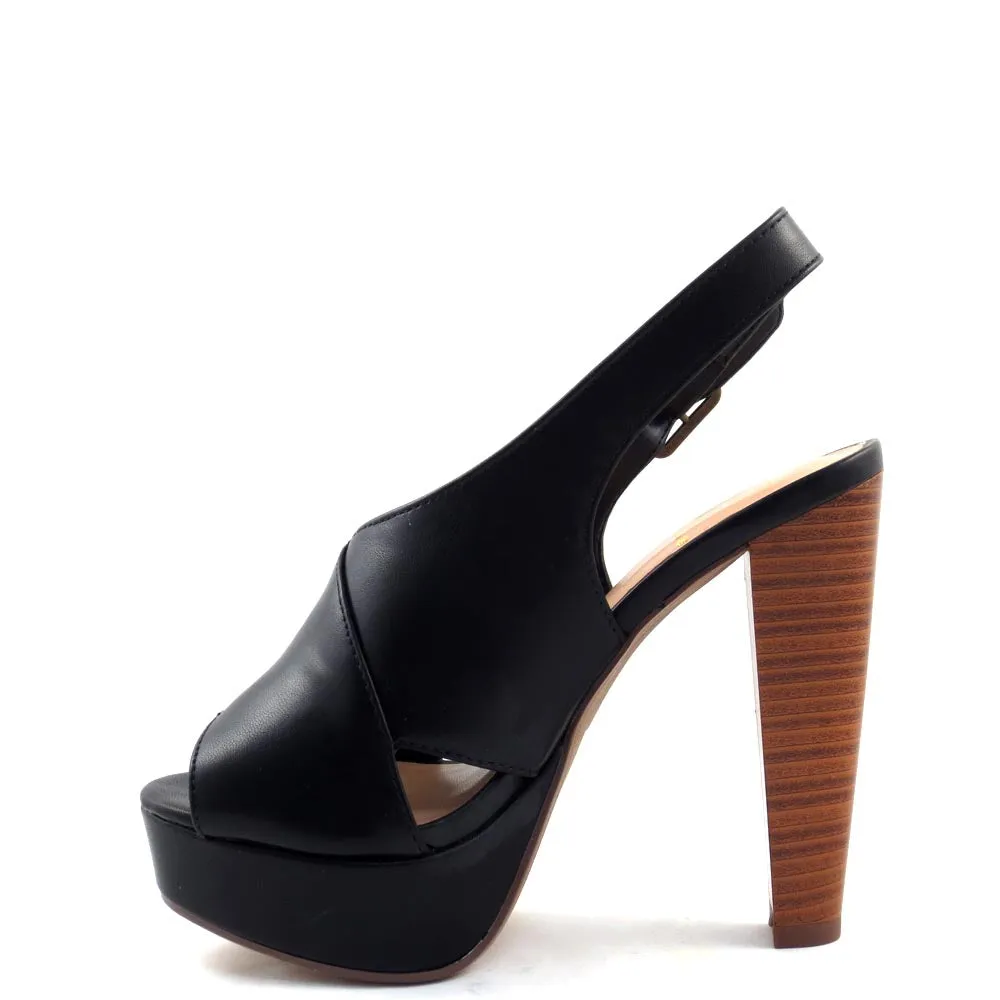 Speed Limit 98 Sling Back Peep Toe Stacked Heels - Hab