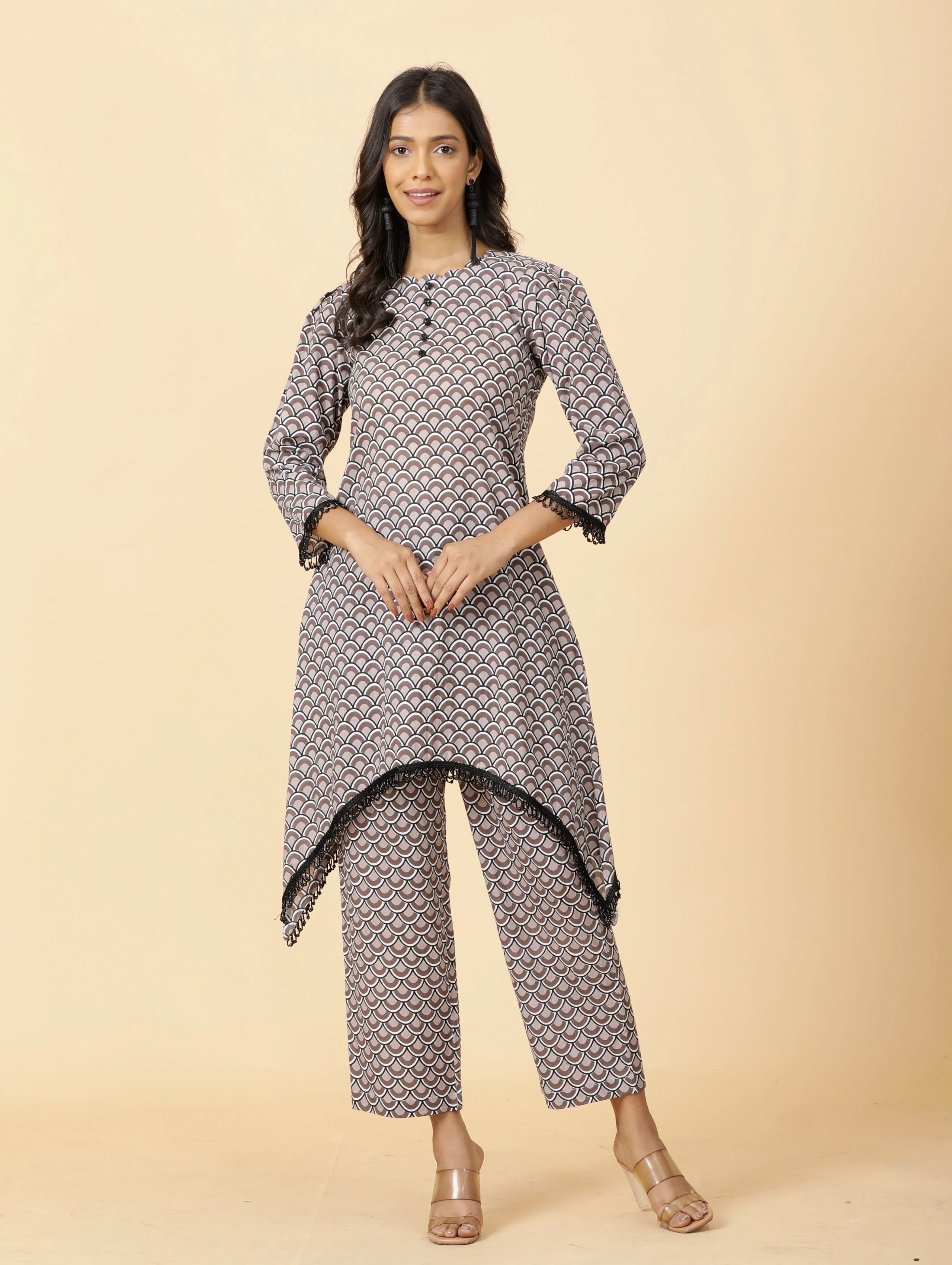 Stylish Tawny Brown Sanganeri Printed Co-Ord Set