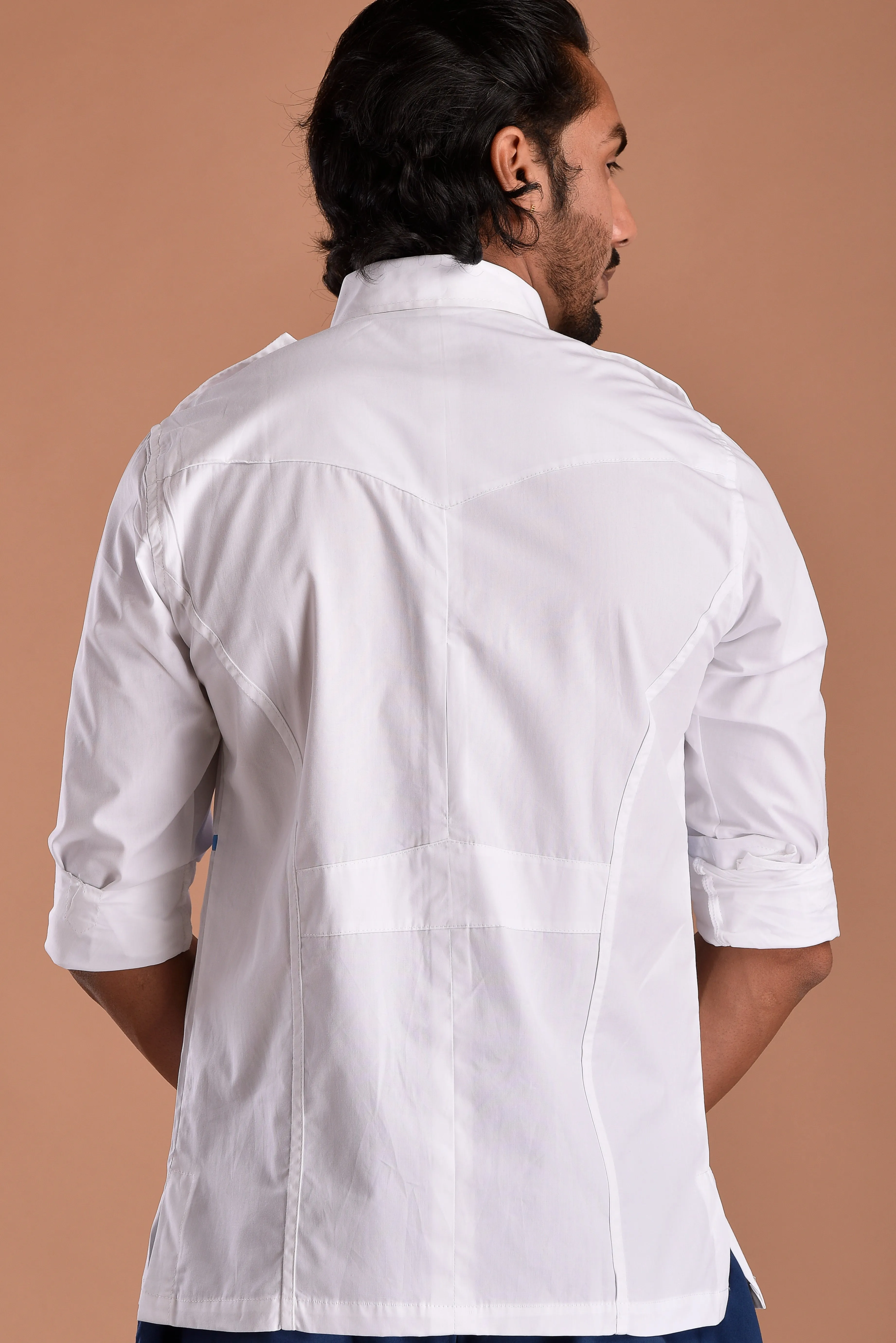 Stylish White Hunting Shirt with Blue Strip