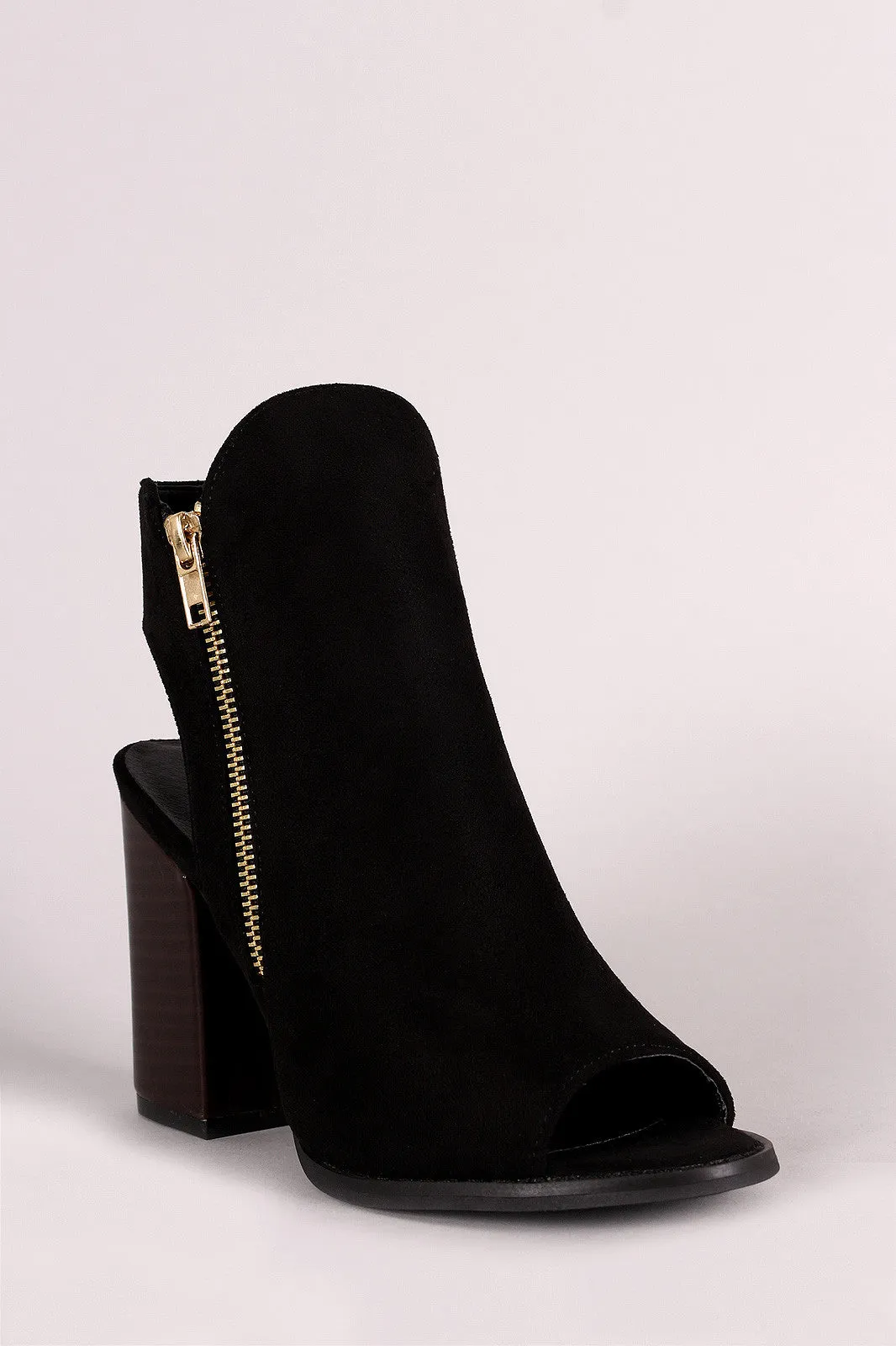 Suede Double-Side Zipper Peep Toe Booties