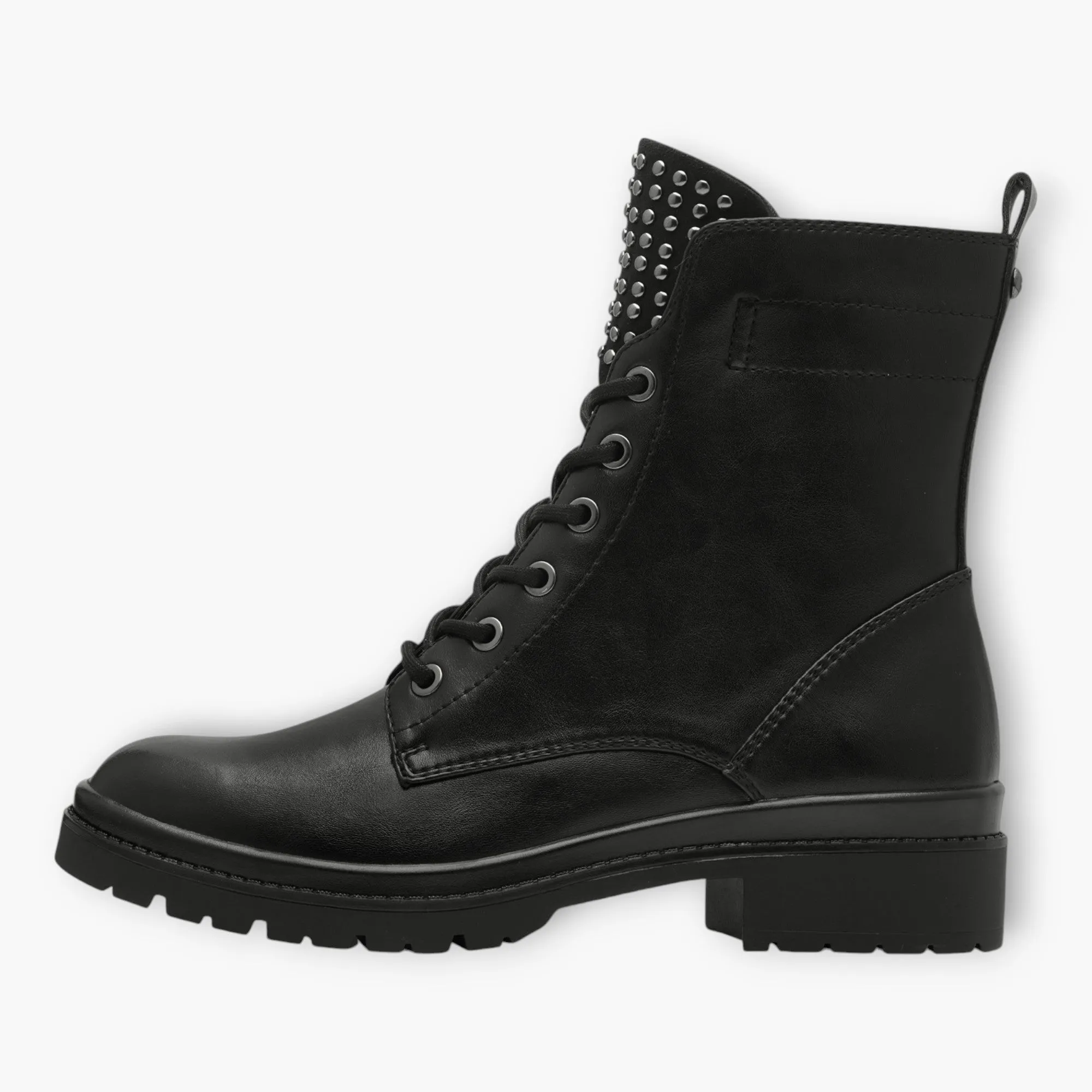 Tamaris Black Lace-Up Boots with Chunky Sole and Silver Stud Detailing